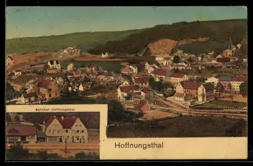 AK Hoffnungsthal, Teilansicht mit Strassenpartie, Bahnhof