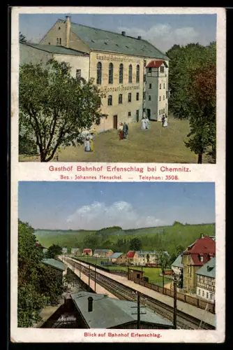 AK Erfenschlag bei Chemnitz, Gasthof Bahnhof, Bes. Johannes Henschel