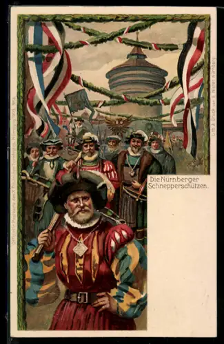 AK Nürnberg, X. Deutsches Turnfest 1903, Bild Nr. 6, Die Nürnberger Schnepperschützen, Ganzsache Bayern