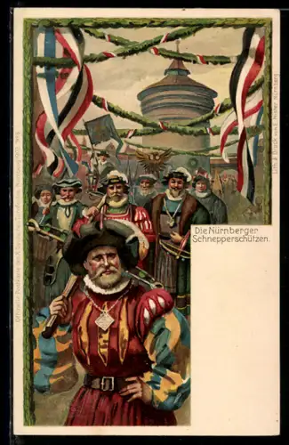 AK Nürnberg, X. Deutsches Turnfest 1903, Bild Nr. 6, Die Nürnberger Schnepperschützen, Ganzsache Bayern