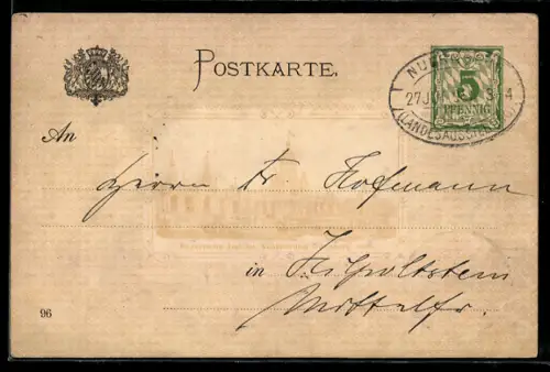 AK Nürnberg, Bayerische Landes-Ausstellung 1896 mit Wappen, Ganzsache Bayern