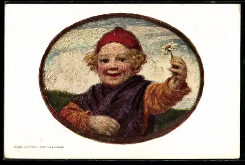 Künstler-AK Ludwig von Zumbusch: Kind mit einer Margerite in der Hand, Ganzsache Bayern