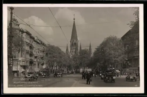 AK Berlin-Charlottenburg, Kurfürstendamm Ecke Joachimsthalerstrasse mit Kirche
