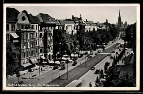 AK Berlin-Charlottenburg, Kurfürstendamm mit Kirche aus der Vogelschau