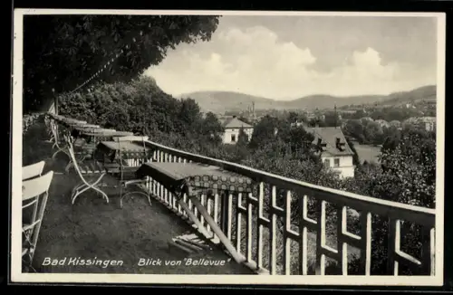 AK Bad Kissingen, Kaffee-Restaurant Bellevue, Blick von der Terrasse zur Stadt