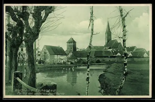 AK Wolframs-Eschenbach, Partie am unteren Stadtturm, Ortsanorama