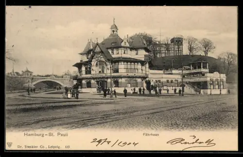 AK Hamburg-St. Pauli, Fährhaus mit Brücke, Panorama