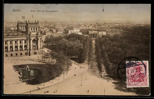 AK Berlin-Tiergarten, Blick von der Siegessäule mit Strassenpartie