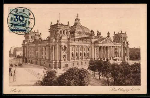 AK Berlin-Tiergarten, Reichstagsgebäude mit Strassenbahn