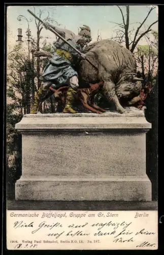 AK Berlin-Tiergarten, Germanische Büffeljagd, Gruppe am Grossen Stern