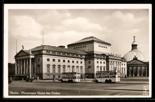 AK Berlin, Staatsoper Unter den Linden, Doppelstockbusse