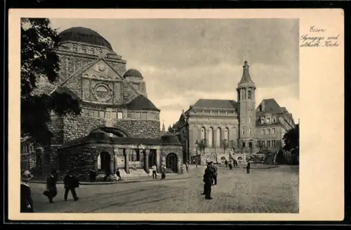 AK Essen, Partie an der Synagoge und altkatholische Kirche