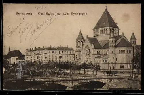 AK Strasburg, Quai Saint-Jean avec Synagogue