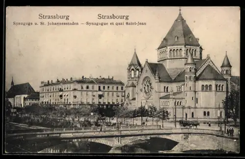 AK Strasburg, Synagogue et quai Saint-Jean