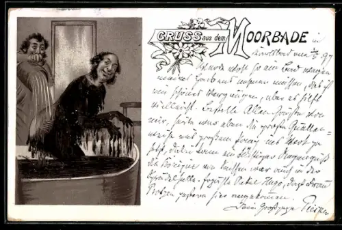 AK Gast im Moorbad wird in der Badewanne gesäubert, antisemitische Karikatur