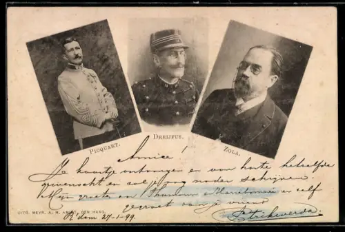 AK Portraits von Alfred Dreyfus, Émile Zola und Marie-Georges Picquart