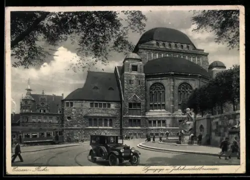AK Essen, Synagoge und Jahrhundertbrunnen