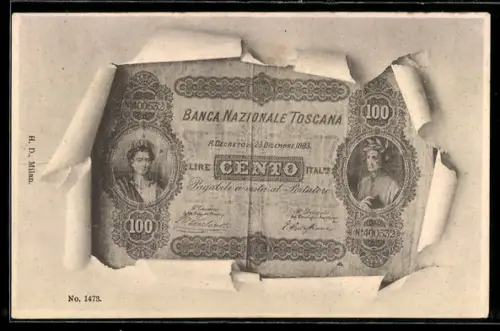 AK Banca Nazionale Toscana, Lire Cento, aufgerissenes Papier, Geldschein