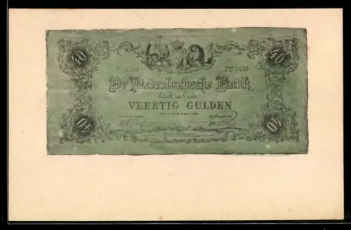 AK 40 Gulden, Niederländische Bank, Geldschein mit unregelmässigen Rändern, Wappen, Löwe