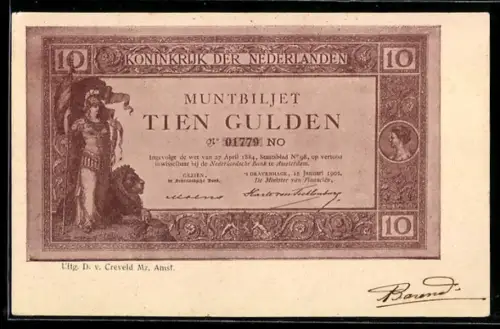 AK Bildnis eines niederländischen 10 Gulden Scheins