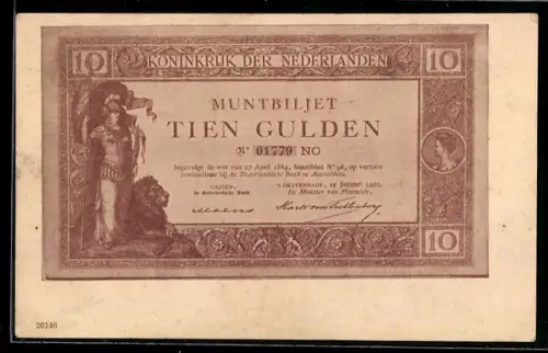 AK Niederlande, Geldschein über zehn Gulden