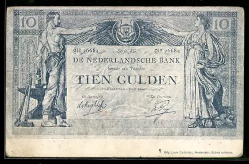 AK Schmied und Frau auf einem niederländischen zehn Gulden-Schein