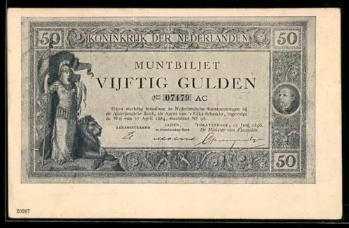 AK Niederländischer Geldschein im Wert von 50 Gulden