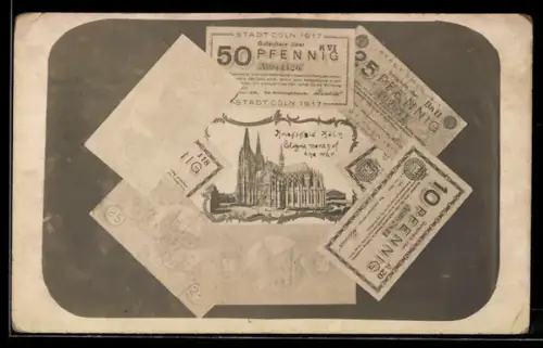 AK Köln, Dom mit Geldscheinen, Passepartout