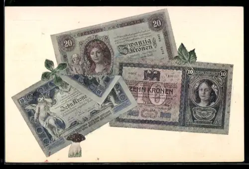 AK Verschiedene Geldscheine Österreich-Ungarischer Kronen mit Fliegenpilz