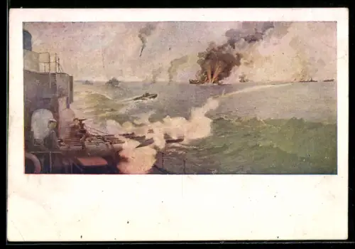 AK Seegefecht sowjetischer Torpedoboote und Schnellboote gegen deutschen Geleitzug