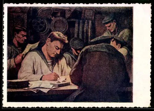 AK Sowjetische Matrosen beim Schreiben von Feldpostbriefen