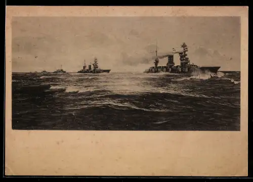 AK Sowjetische Schlachtschiffe und Zerstörer auf dem Marsch, 20 Jahre Sowjetmarine