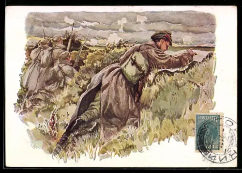 AK Rotarmisten beim Manöver im Schützengraben