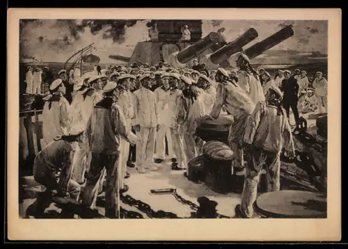 AK Sowjetische Matrosen an Deck vom Schlachschiff Marat