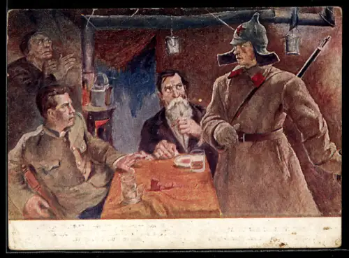 AK Rotarmisten im Unterstand, Ausstellung 15 Jahre RKKA