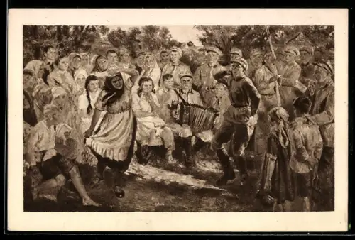 AK Rotarmisten beim Manöver 1927 bei Zusammenkunft mit Dorfbewohnern