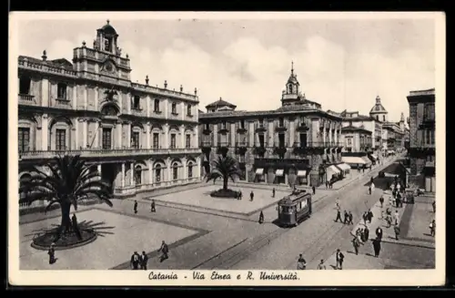 AK Catania, Via Etnea e R. Università, Strassenbahn