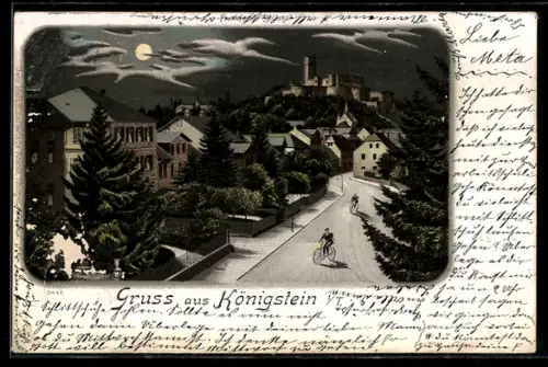 Lithographie Königstein, Frankfurter Strasse mit Radfahrer