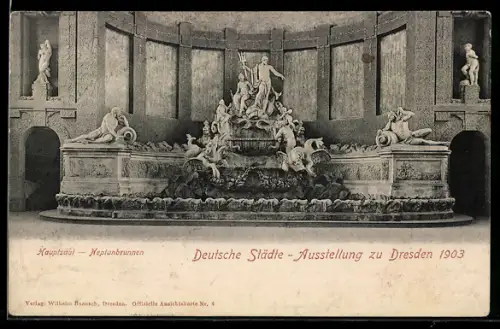 AK Dresden, Deutsche Städte-Ausstellung 1903, Hauptsaal mit Neptunbrunnen