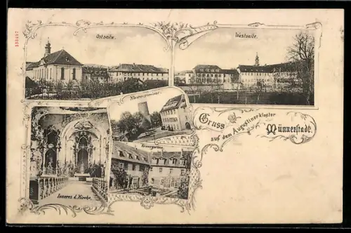 AK Münnerstadt, Augustinerkloster, Ost- und Westseite, Inneres der Kirche