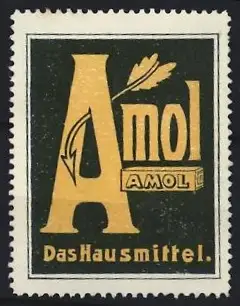 Reklamemarke Amol, Kräftigungspräparat, Pfeil im Buchstaben A, gelb