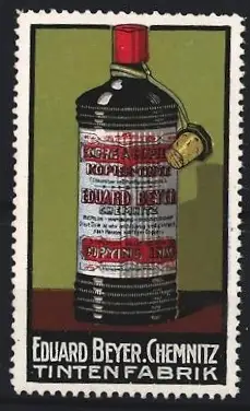 Reklamemarke Chemnitz, Eduard Beyer, Tintenfabrik, Tintenflasche