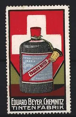 Reklamemarke Chemnitz, Eduard Beyer, Tintenfabrik, Tintenflasche