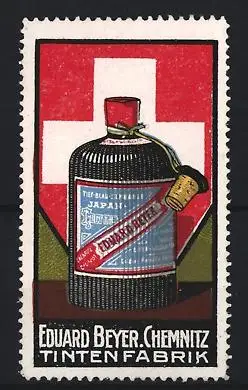 Reklamemarke Chemnitz, Eduard Beyer, Tintenfabrik, Tintenflasche