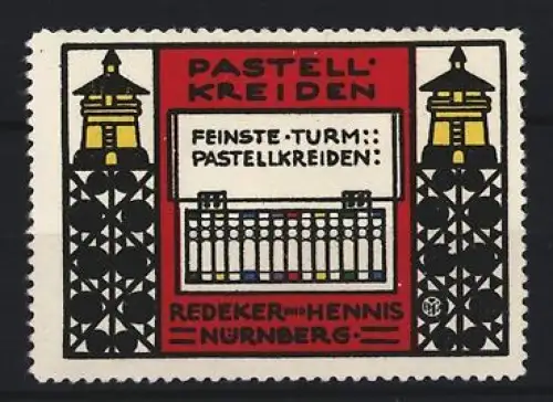 Reklamemarke Nürnberg, Redeker und Hennis, Pastellkreiden, Türme