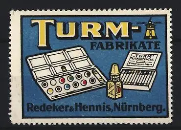 Reklamemarke Nürnberg, Redeker & Hennis, Farben und Pastellkreide der Marke Turm