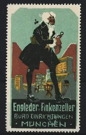 Reklamemarke München, Engleder und Finkenzeller, Büro Einrichtungen, Mann in einem Büro