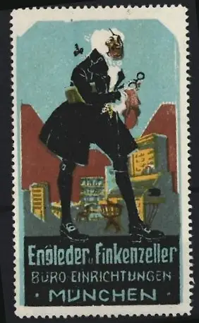 Reklamemarke München, Engleder & Finkenzeller, Büro-Einrichtungen, Mann mit Schlüsselbund
