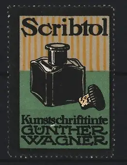 Reklamemarke Günther Wagner, Scribtol Tinte, Tintenfass