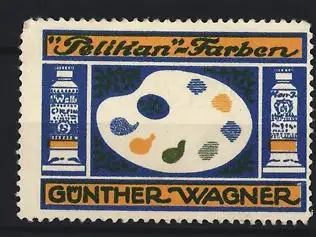 Reklamemarke Günther Wagner, Pelikan-Farben, Künstlerpalette